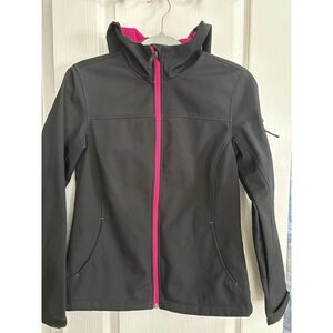 Free Tech Size Xs Ladies Soft, Shell, Hooded, Full, Zip Jacket. Black Pink 2580